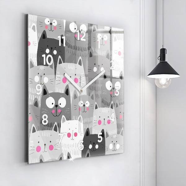 Square glass wall clock Pattern with cats