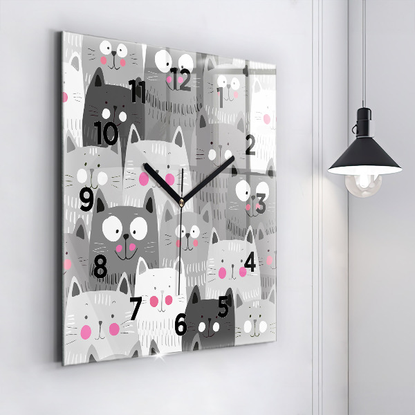 Square glass wall clock Pattern with cats