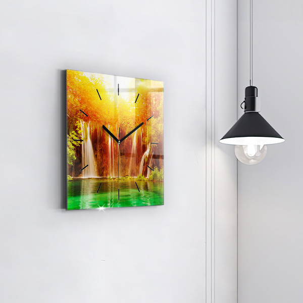 Square glass wall clock View of the waterfall
