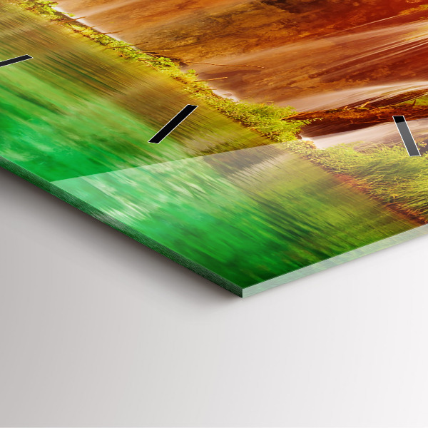Square glass wall clock View of the waterfall