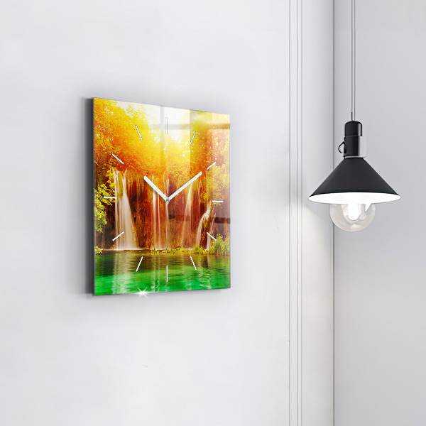 Square glass wall clock View of the waterfall