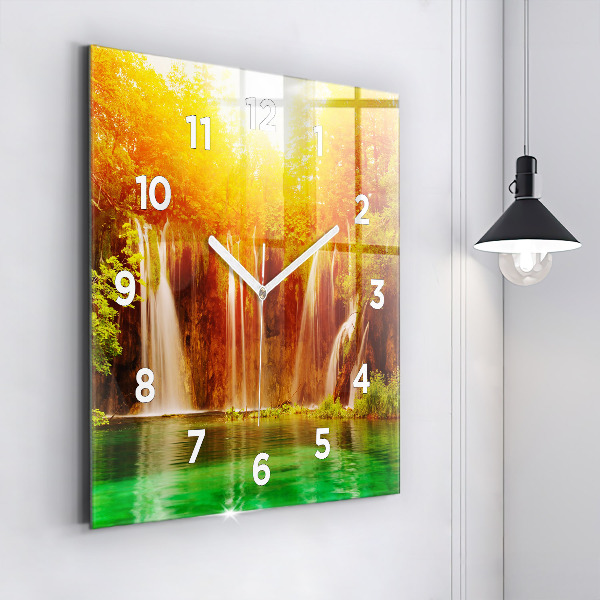 Square glass wall clock View of the waterfall