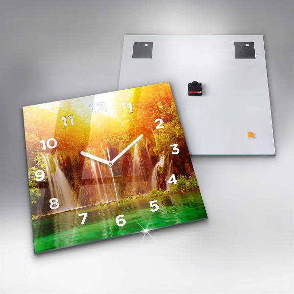 Square glass wall clock View of the waterfall
