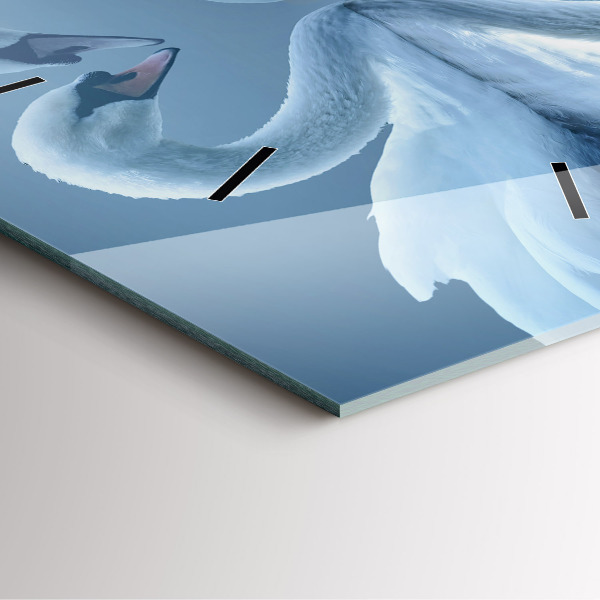 Square glass wall clock Swans in the heart