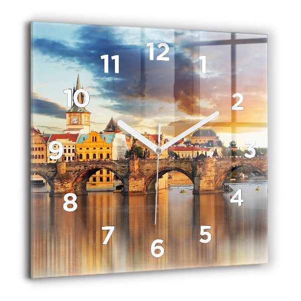 Square glass wall clock Panorama over the river