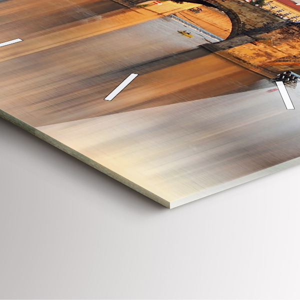 Square glass wall clock Panorama over the river