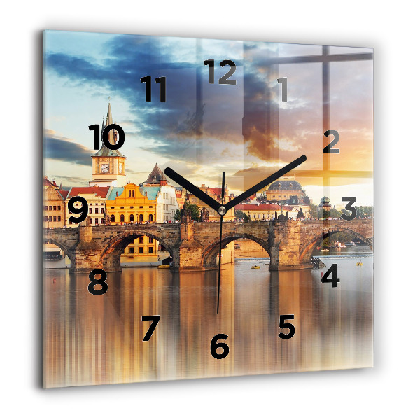 Square glass wall clock Panorama over the river