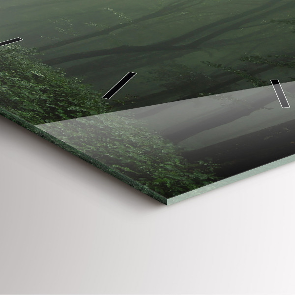 Square glass wall clock Misty forest in the morning