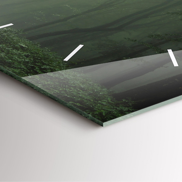 Square glass wall clock Misty forest in the morning