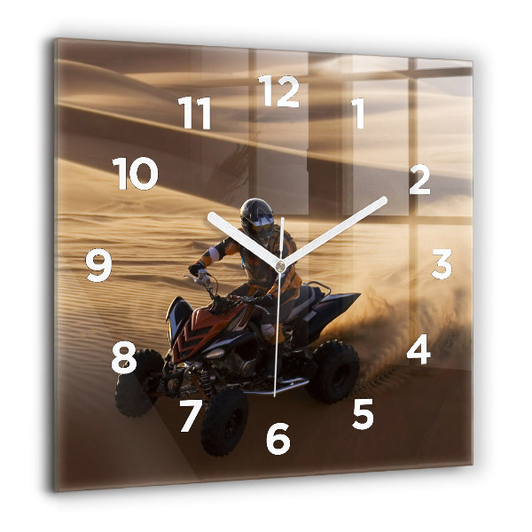 Square glass wall clock Quad in the desert