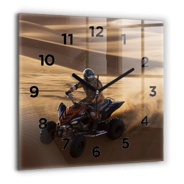 Square glass wall clock Quad in the desert