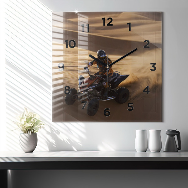 Square glass wall clock Quad in the desert