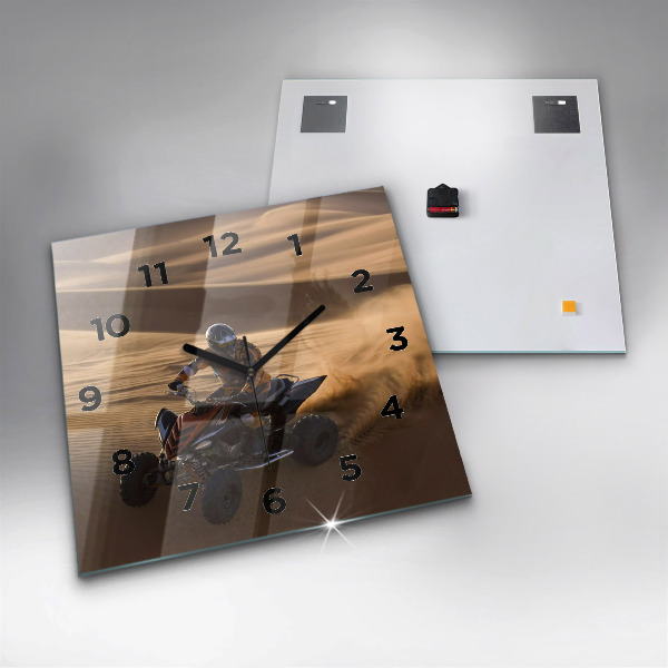Square glass wall clock Quad in the desert