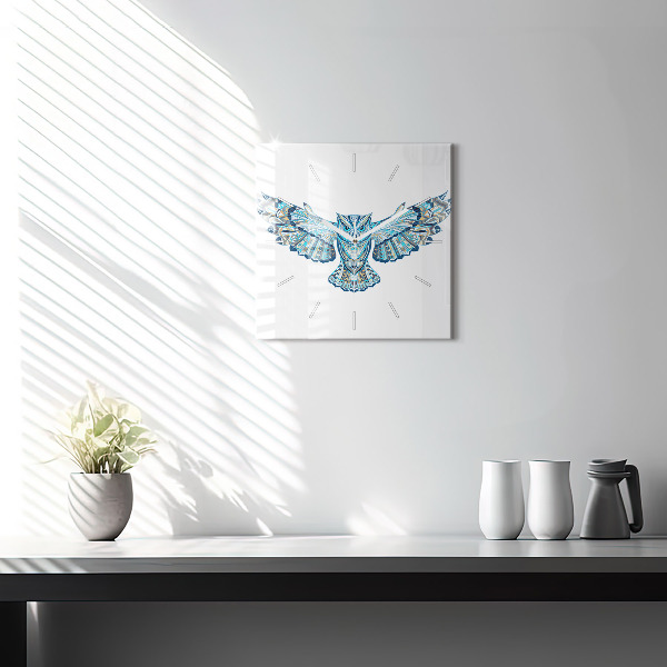 Square glass wall clock Owl in flight
