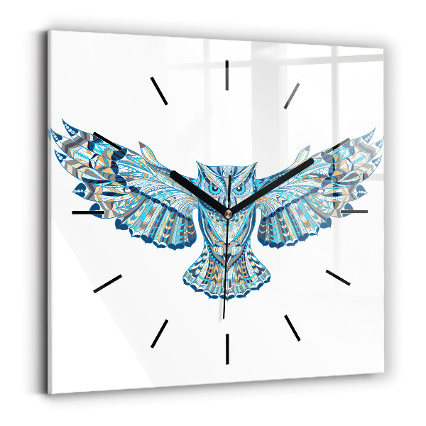Square glass wall clock Owl in flight