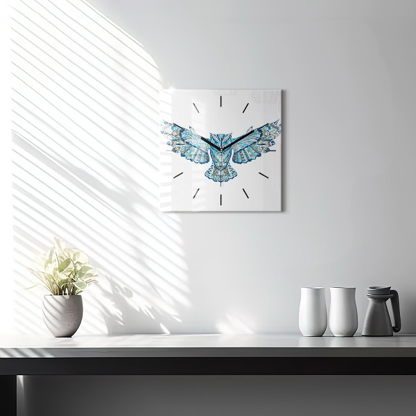 Square glass wall clock Owl in flight