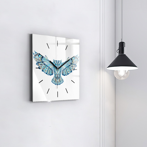 Square glass wall clock Owl in flight