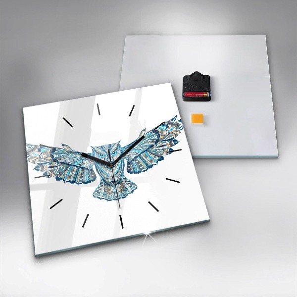 Square glass wall clock Owl in flight