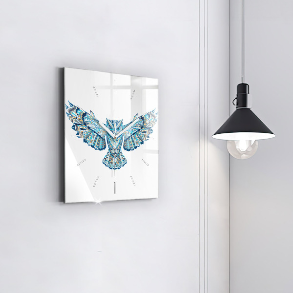 Square glass wall clock Owl in flight