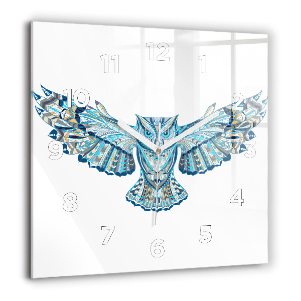 Square glass wall clock Owl in flight
