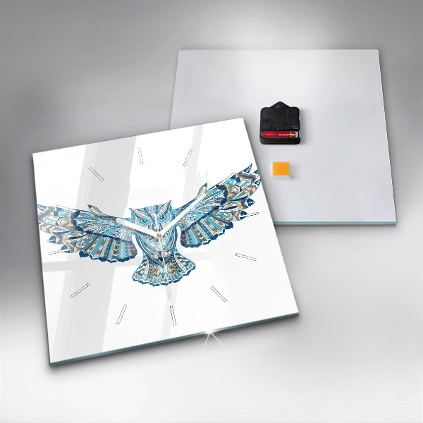 Square glass wall clock Owl in flight