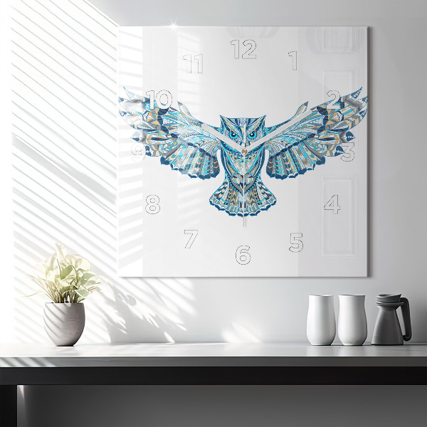 Square glass wall clock Owl in flight