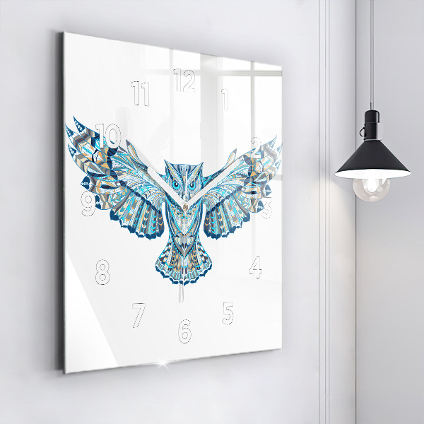 Square glass wall clock Owl in flight
