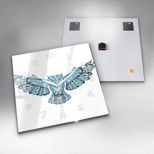 Square glass wall clock Owl in flight