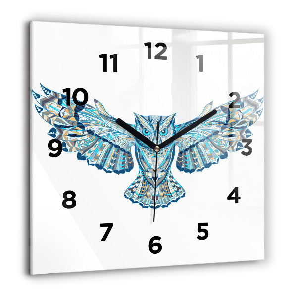 Square glass wall clock Owl in flight