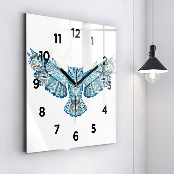 Square glass wall clock Owl in flight