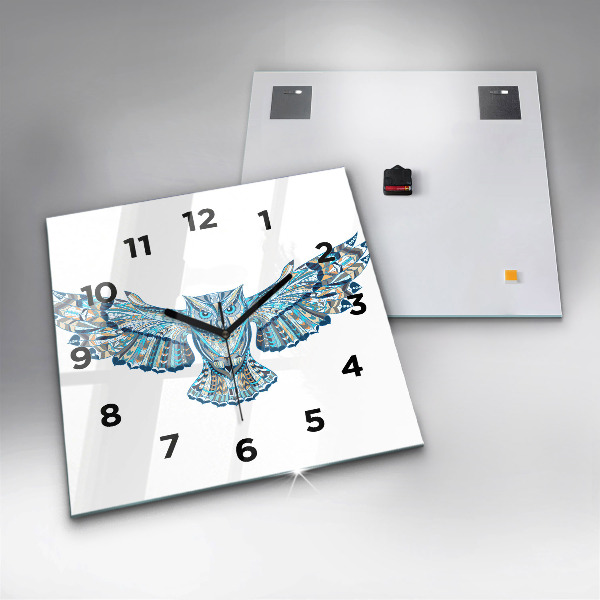 Square glass wall clock Owl in flight
