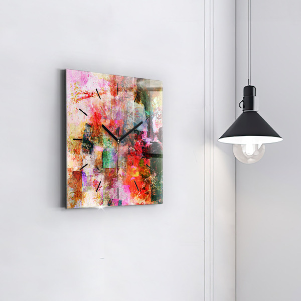 Square glass wall clock Abstract composition