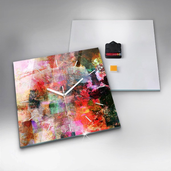 Square glass wall clock Abstract composition