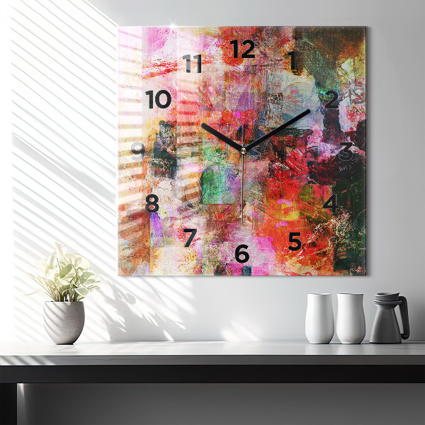 Square glass wall clock Abstract composition