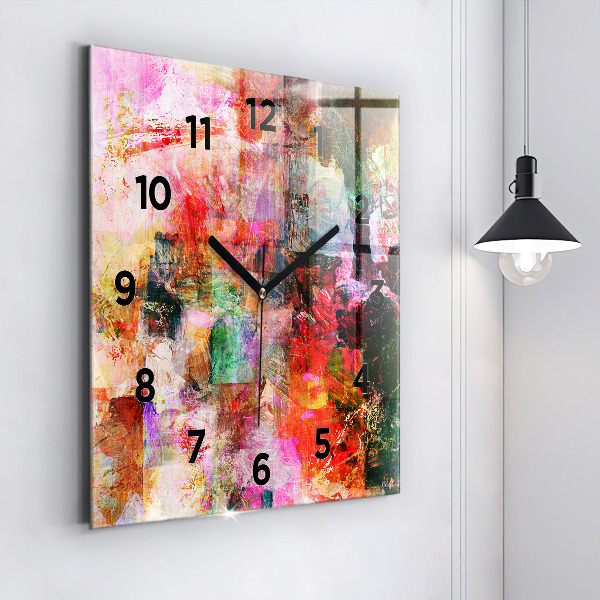 Square glass wall clock Abstract composition