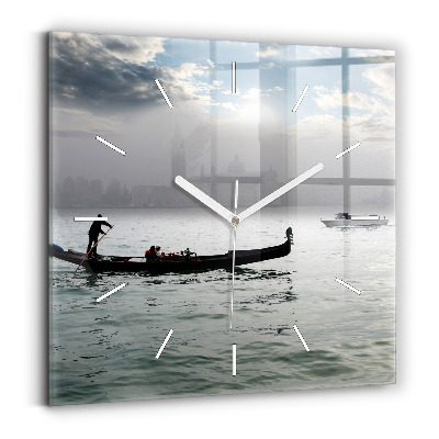 Square glass wall clock Gondola in Venice