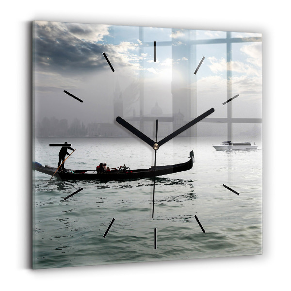 Square glass wall clock Gondola in Venice
