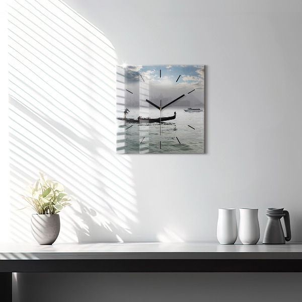 Square glass wall clock Gondola in Venice