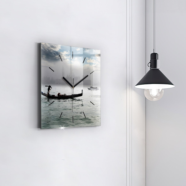 Square glass wall clock Gondola in Venice