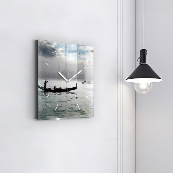 Square glass wall clock Gondola in Venice
