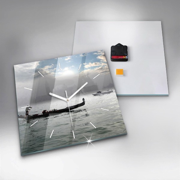 Square glass wall clock Gondola in Venice