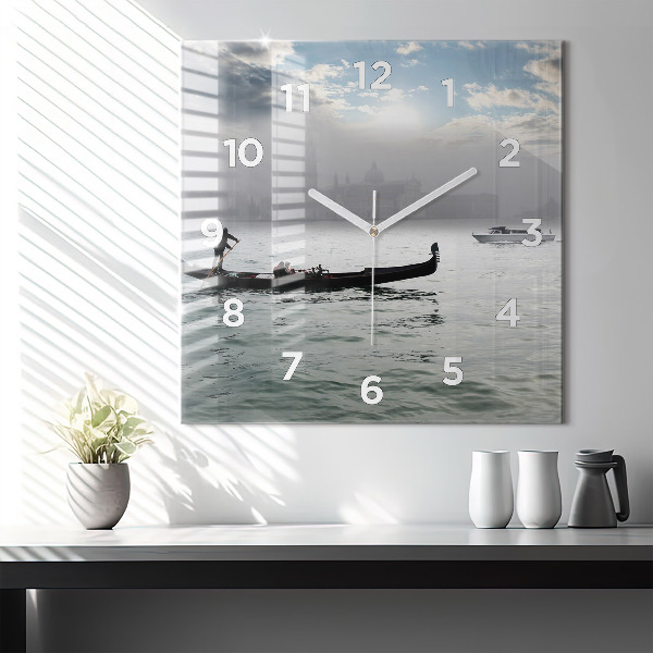 Square glass wall clock Gondola in Venice