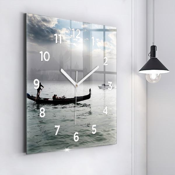 Square glass wall clock Gondola in Venice