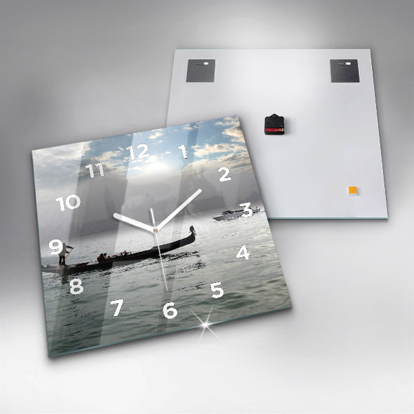 Square glass wall clock Gondola in Venice