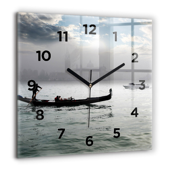 Square glass wall clock Gondola in Venice