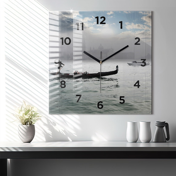 Square glass wall clock Gondola in Venice