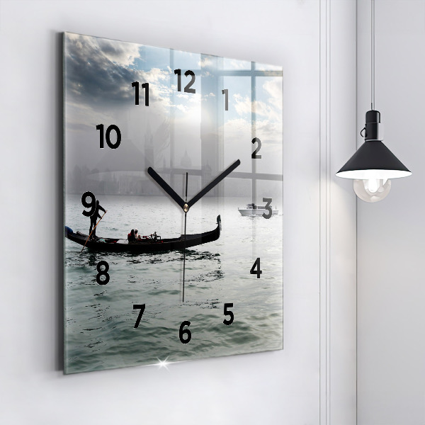 Square glass wall clock Gondola in Venice
