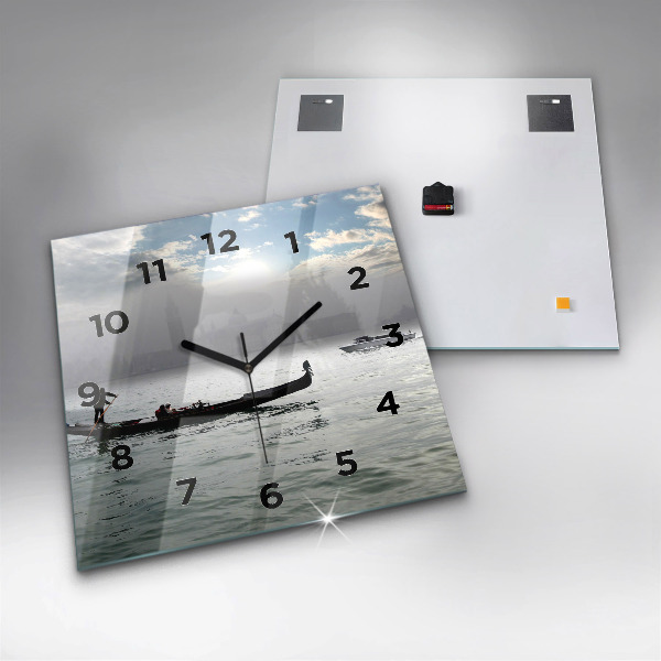 Square glass wall clock Gondola in Venice