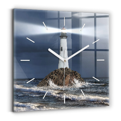Square glass wall clock Lighthouse