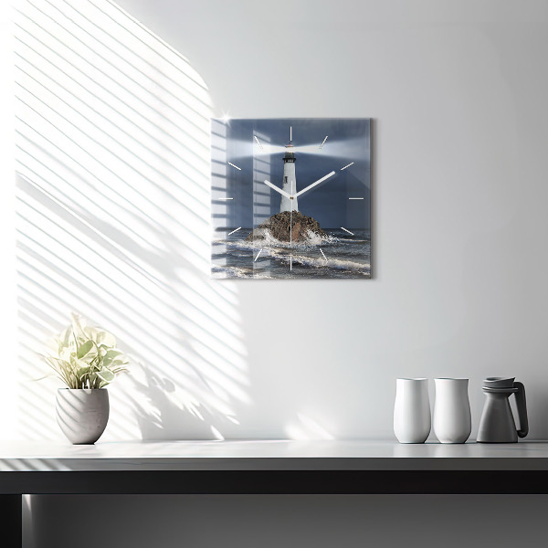 Square glass wall clock Lighthouse